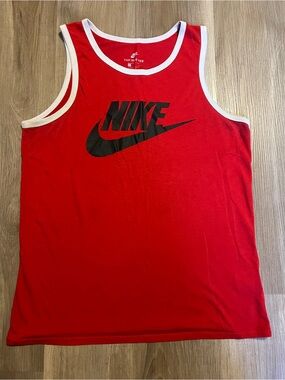 Vintage Nike Red Mens Sleeveless Tank Top with Black Logo Sz med